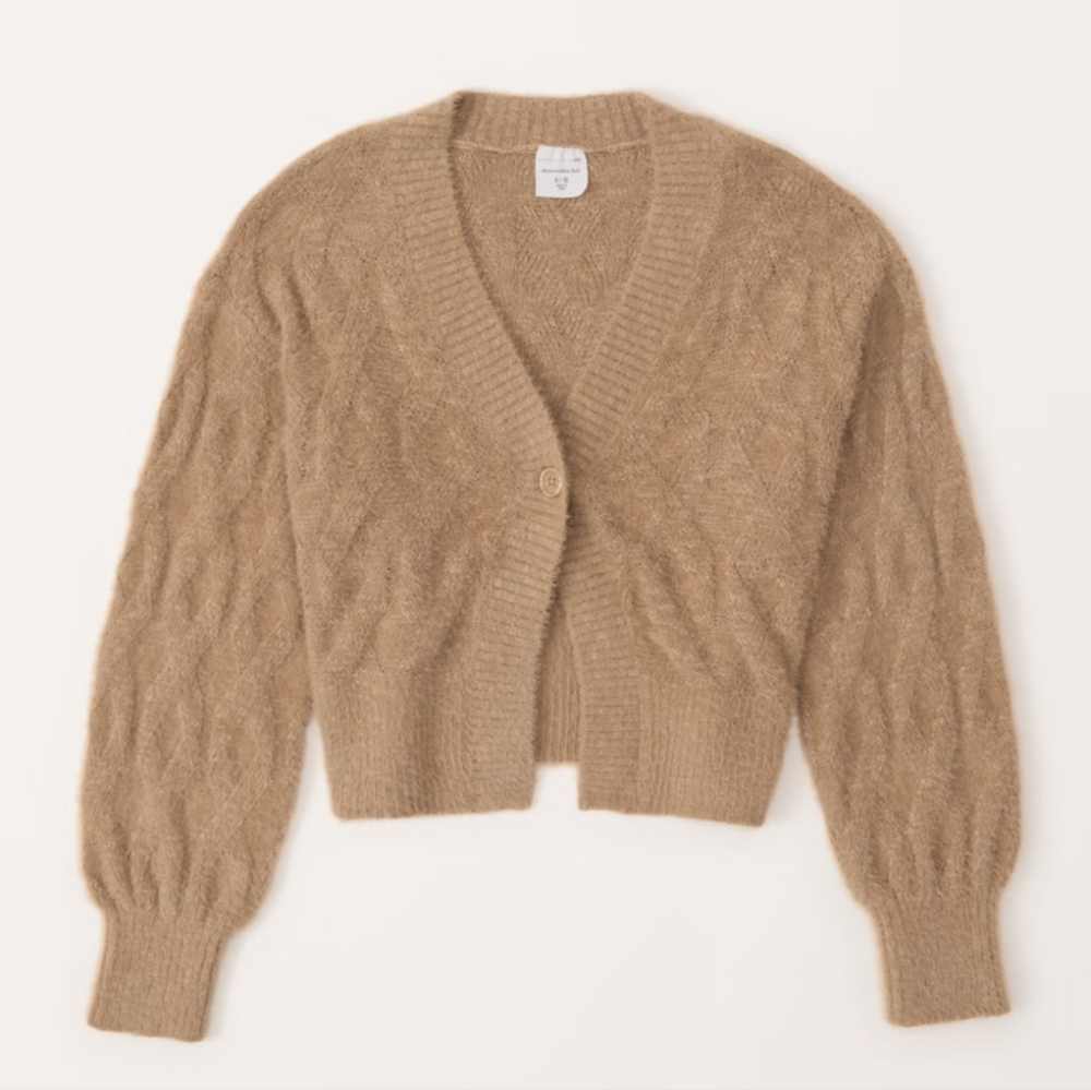 NWT Abercrombie Kids Soft Fuzzy Cardigan Tan Beige Size 7/8